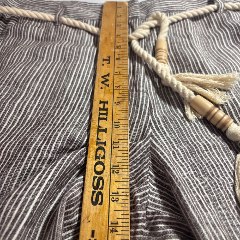 Anthropologie Ett Twa Super Wide Leg Brown Striped Linen Pant Women Size 12 Tall - Picture 14 of 16
